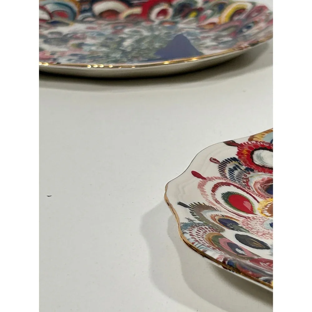 Anthropologie Starla M Halfmann Peacock White Scalloped Side Plates Set of 3